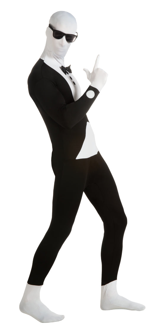 Mens Tuxedo 2nd Skin Lycra Bodysuit James Bond Fancy Dress Costume