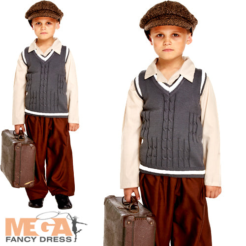 Kids WW2 Evacuee Boy Historical Wartime Costume