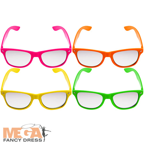 Neon Clear Lens Frame Glasses, 4 Pack Party Accessory