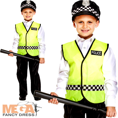 Boys Policeman Police Man Cop Uniform + Hat Costume