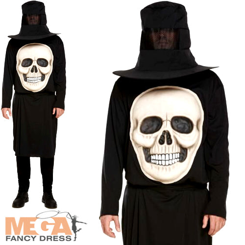 Mens Skeleton with Giant Face Halloween Costume