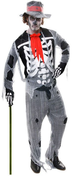 Mens Voodoo Man Skeleton Day of the Dead Halloween Fancy Dress Costume