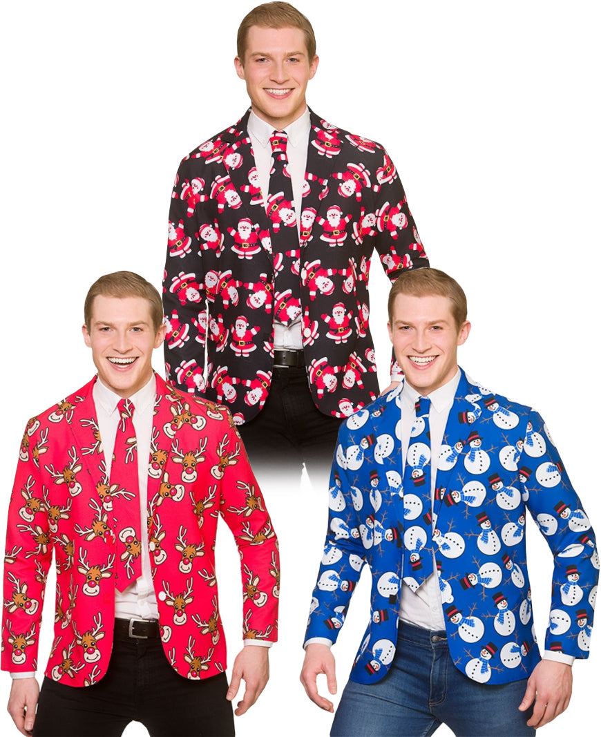 Fun Christmas Jacket & Tie Sets Men Festive Holiday Blazers
