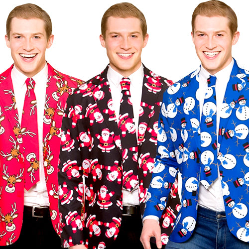 Fun Christmas Jacket & Tie Sets Men Festive Holiday Blazers