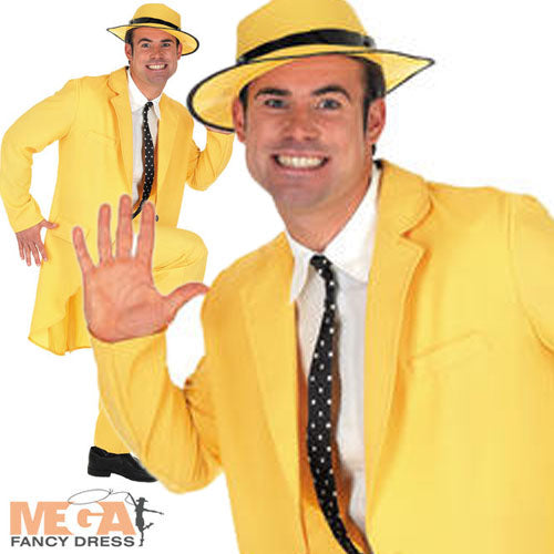 Mens Yellow Zoot Suit Fancy Dress Gangster Costume